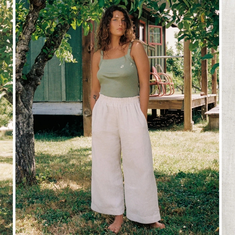 New Christy Dawn The Luna Pant Wide-Leg Linen Pants In Oatmeal Size Medium